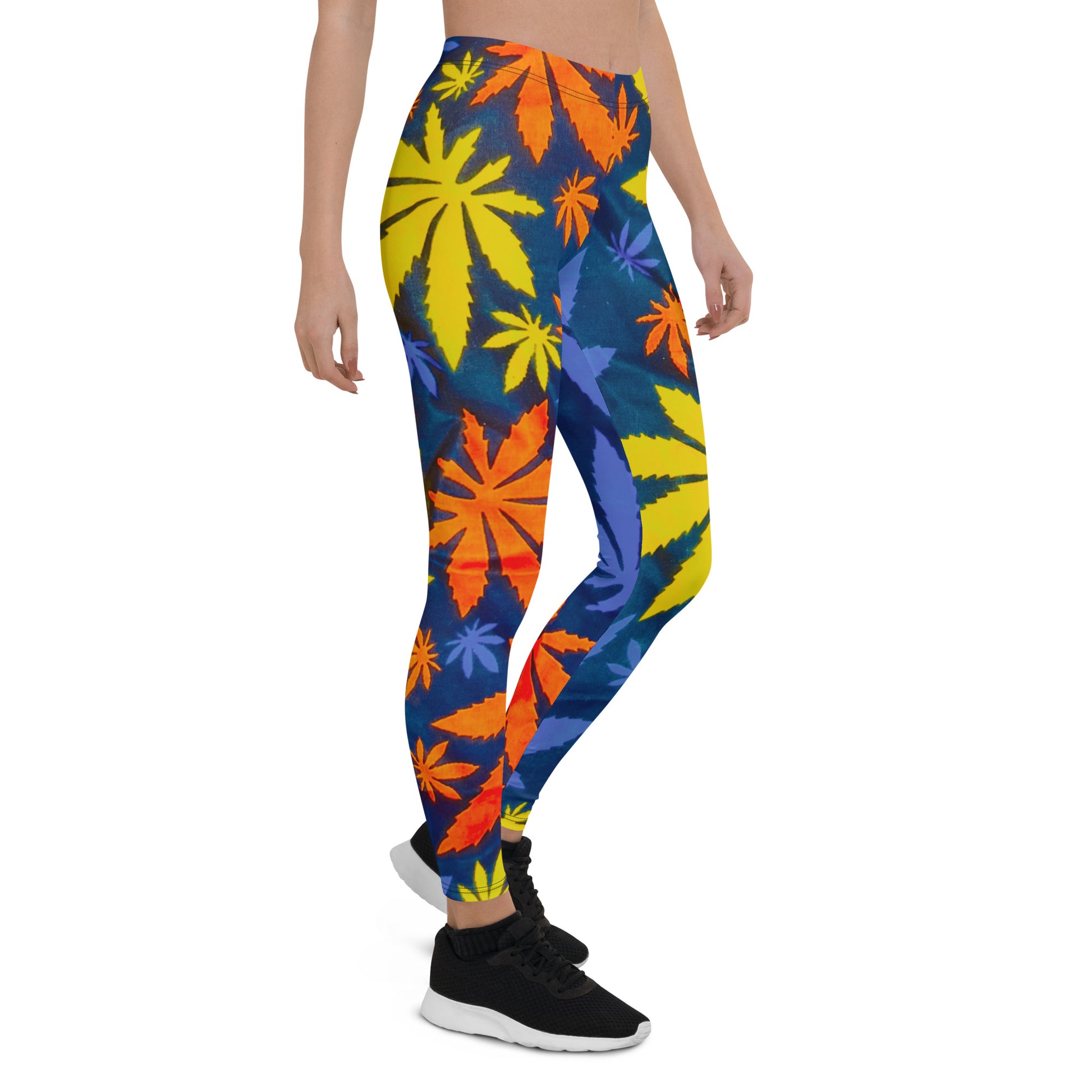 Frontal side view of woman walking in Mari Yoga Workout leggings