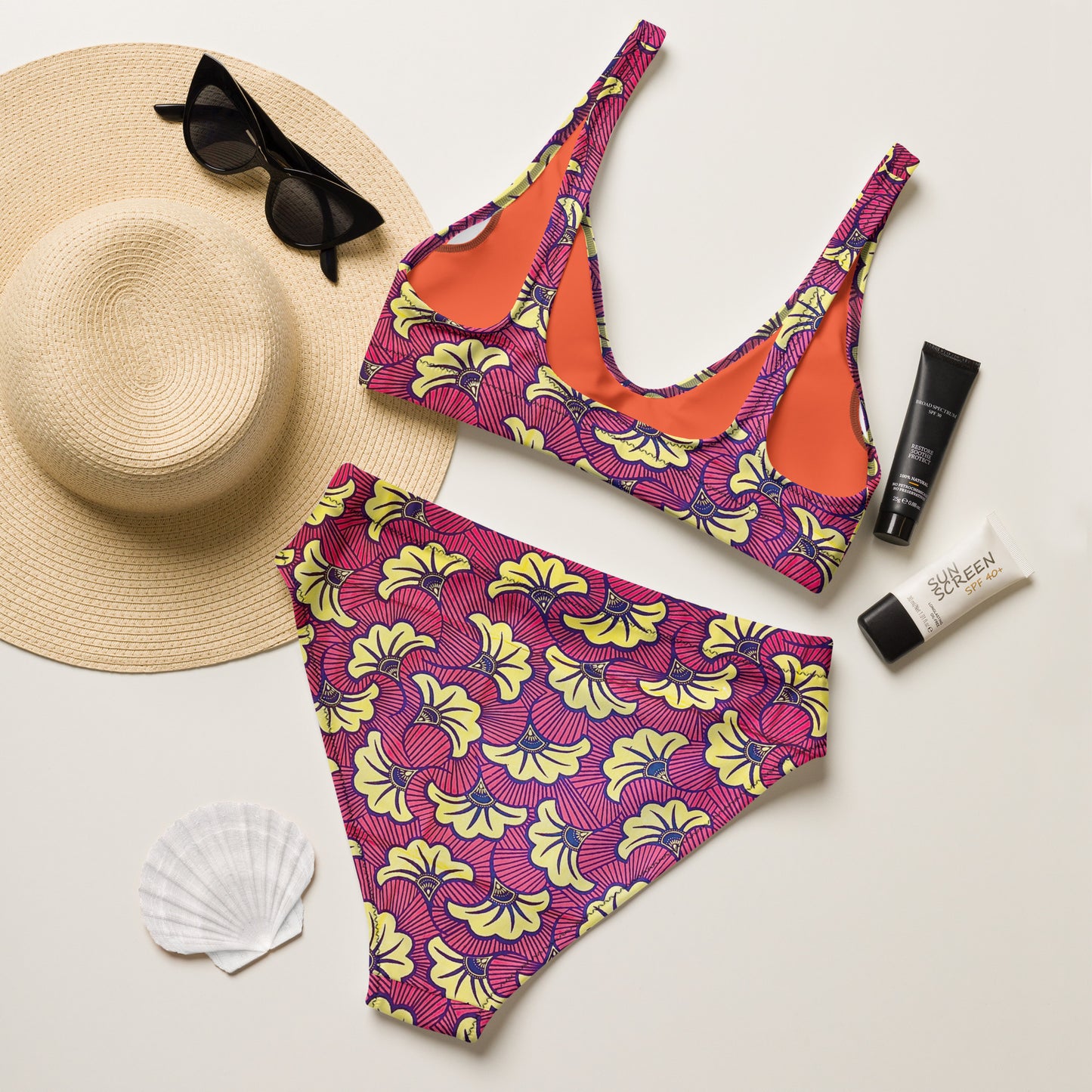 Fleur Bloom High-Waist Bikini - Recycled UPF 50+ Performance Swimwear