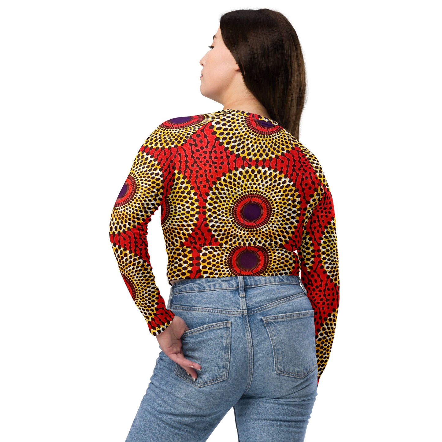 Rekiana Sunburst Ankara Print Recycled Long Sleeve Crop Top - Stretch