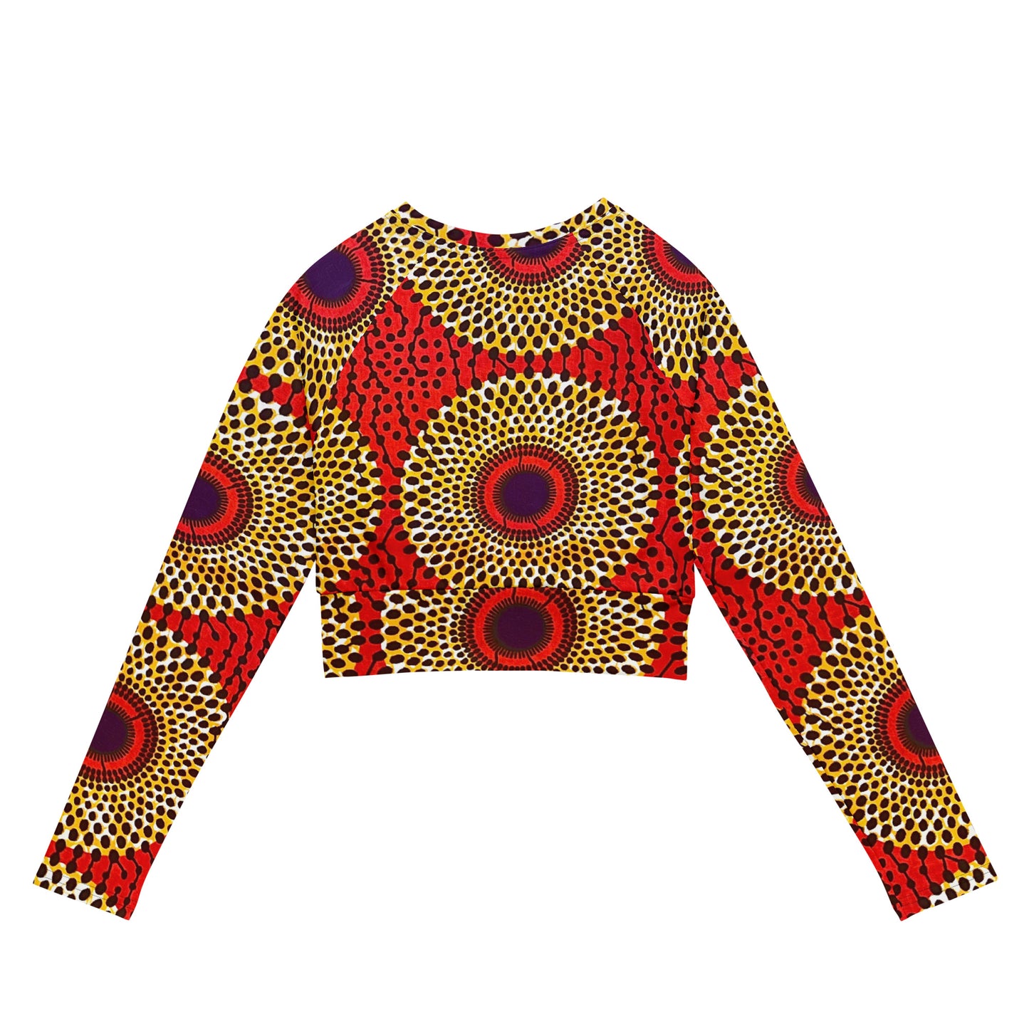 Rekiana Sunburst Ankara Print Recycled Long Sleeve Crop Top - Stretch