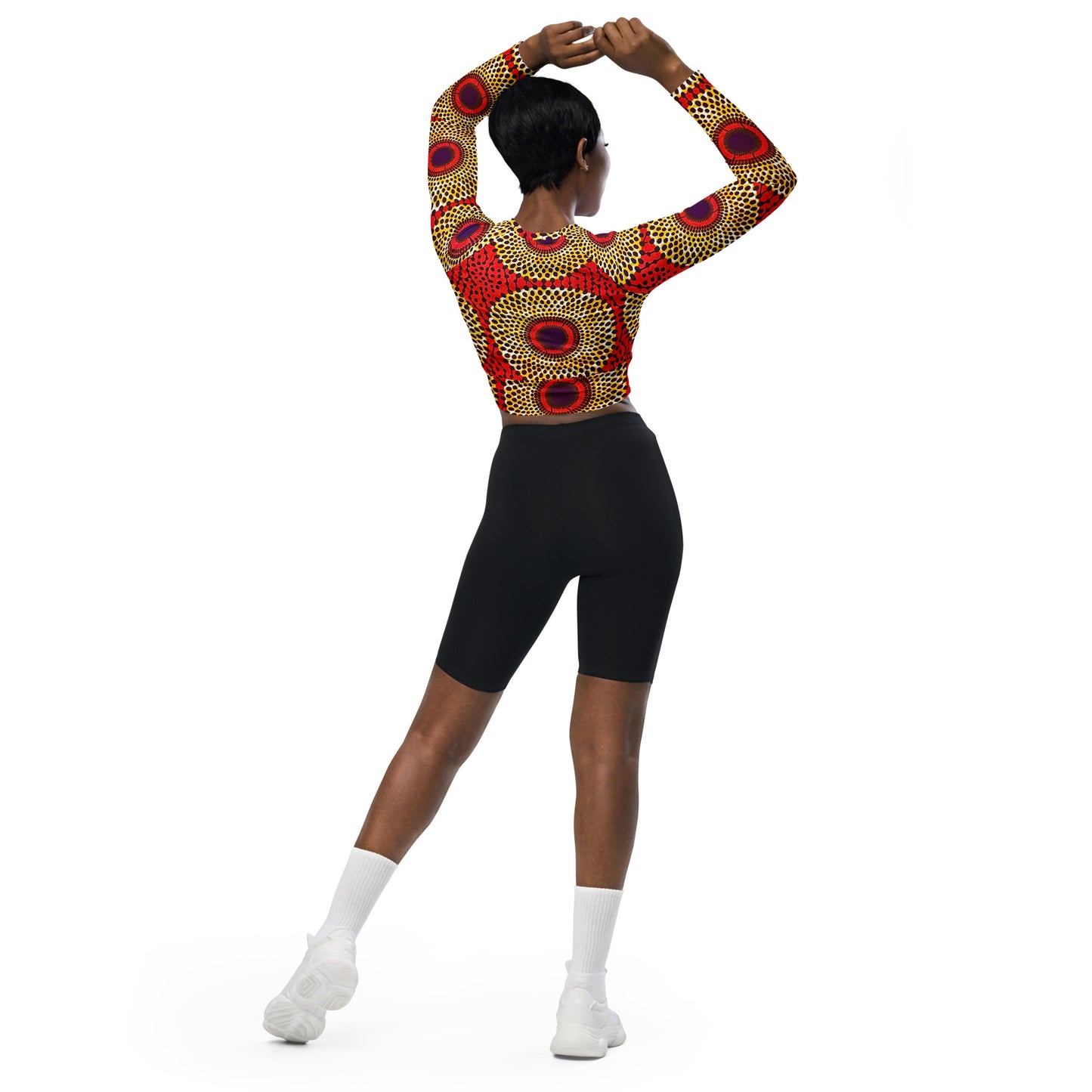 Rekiana Sunburst Ankara Print Recycled Long Sleeve Crop Top - Stretch