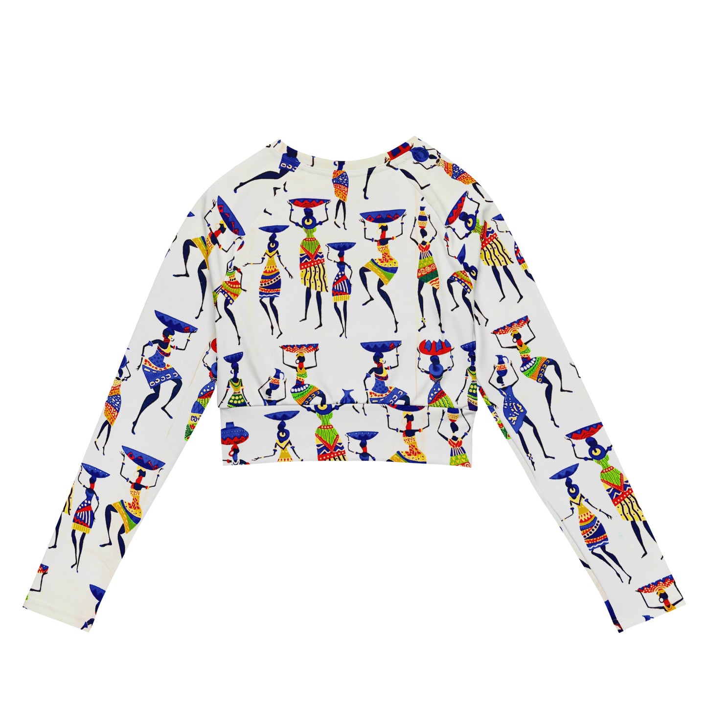 Yeye Artisan Print Women’s Recycled Long Sleeve Crop Top - High Performance