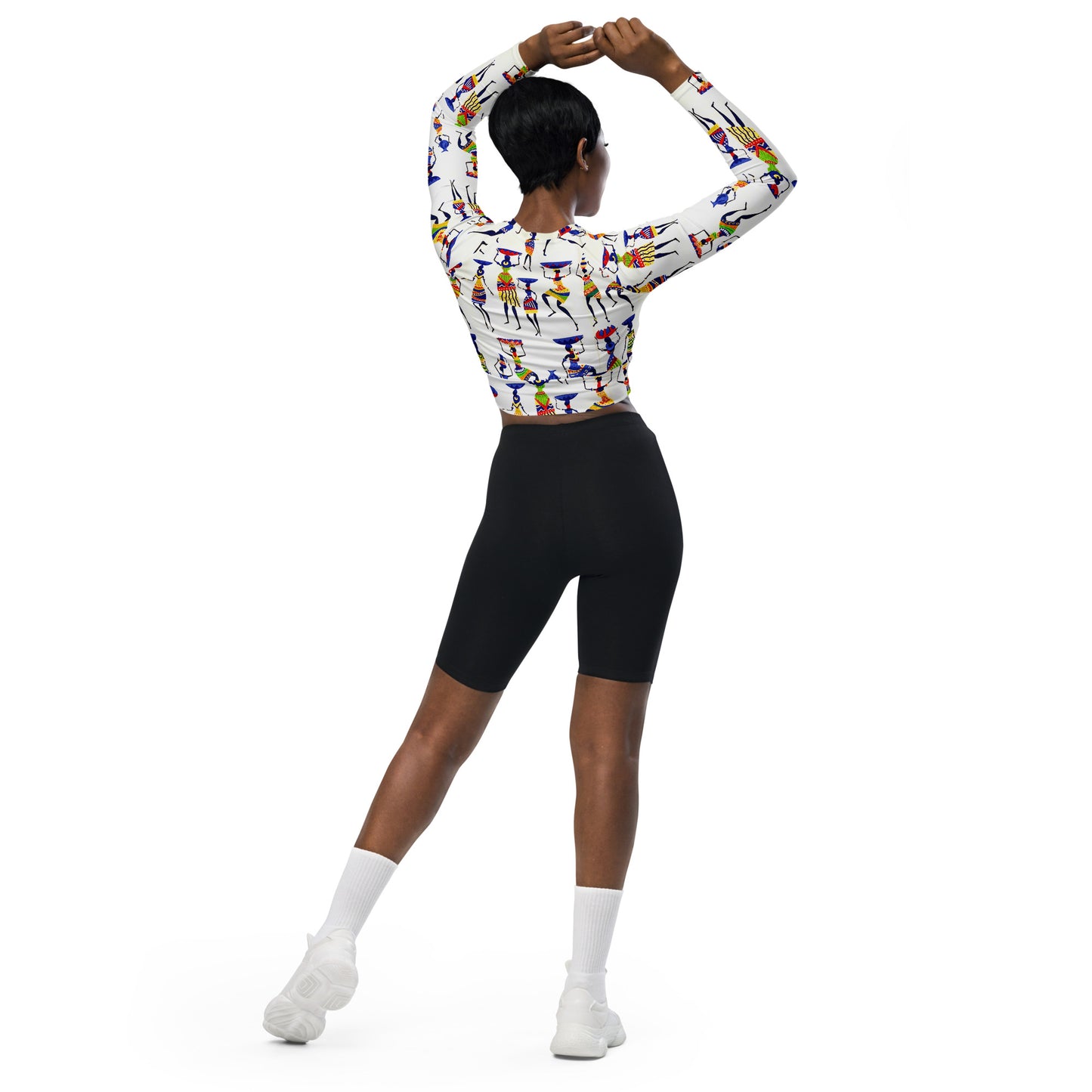 Yeye Artisan Print Women’s Recycled Long Sleeve Crop Top - High Performance