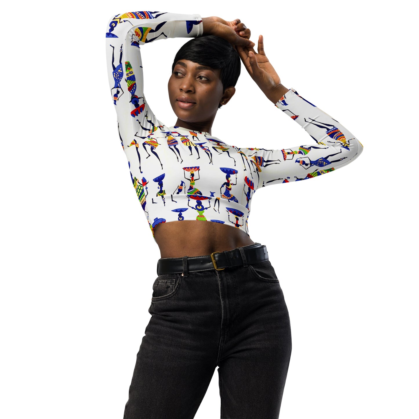 Yeye Artisan Print Women’s Recycled Long Sleeve Crop Top - High Performance