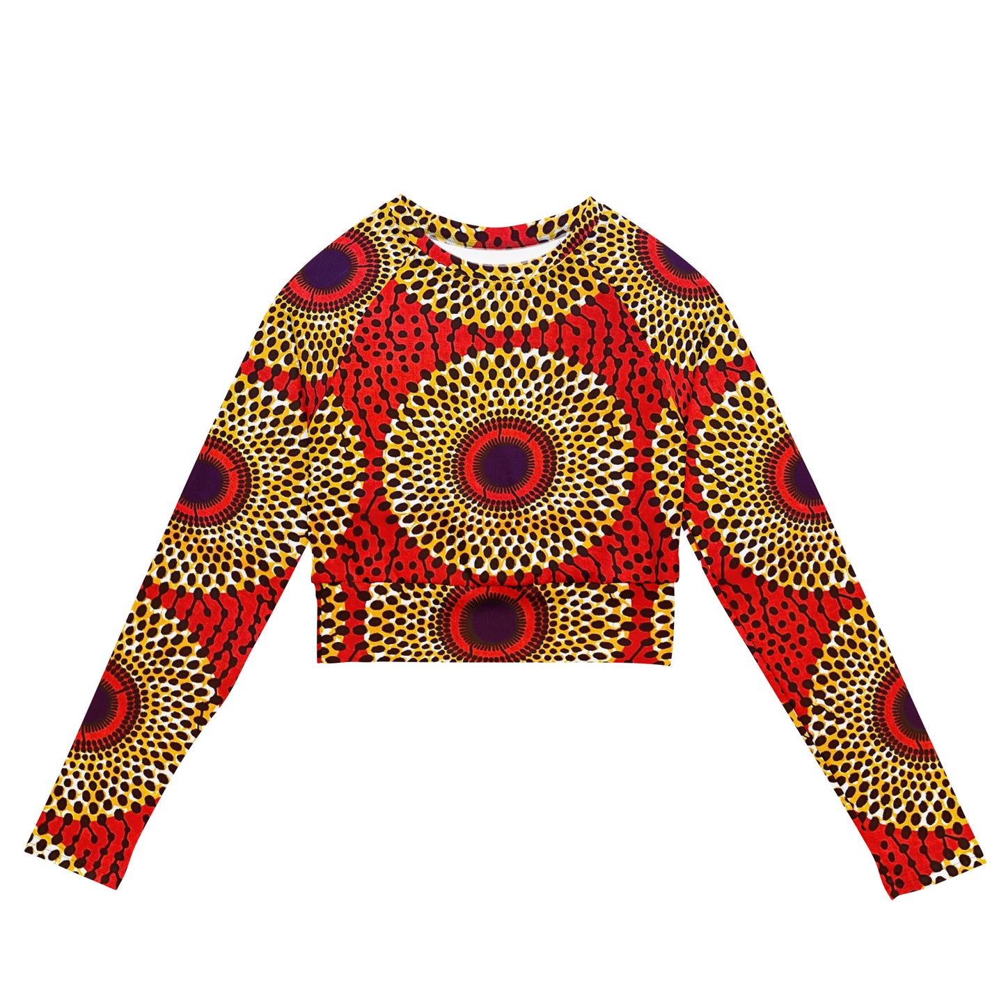 Rekiana Sunburst Ankara Print Recycled Long Sleeve Crop Top - Stretch