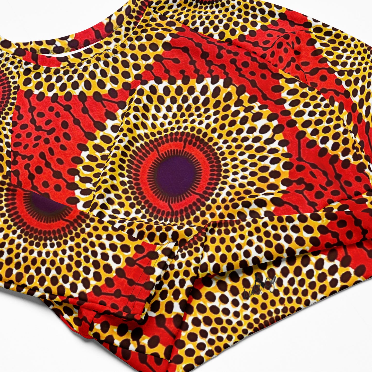Rekiana Sunburst Ankara Print Recycled Long Sleeve Crop Top - Stretch