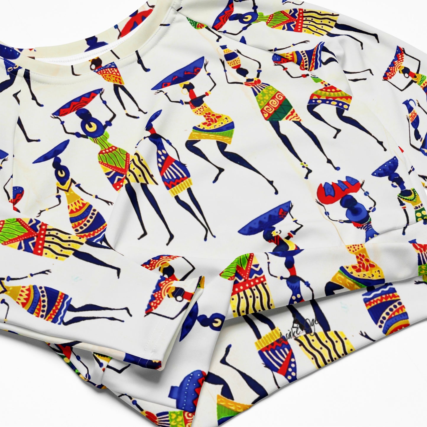 Yeye Artisan Print Women’s Recycled Long Sleeve Crop Top - High Performance