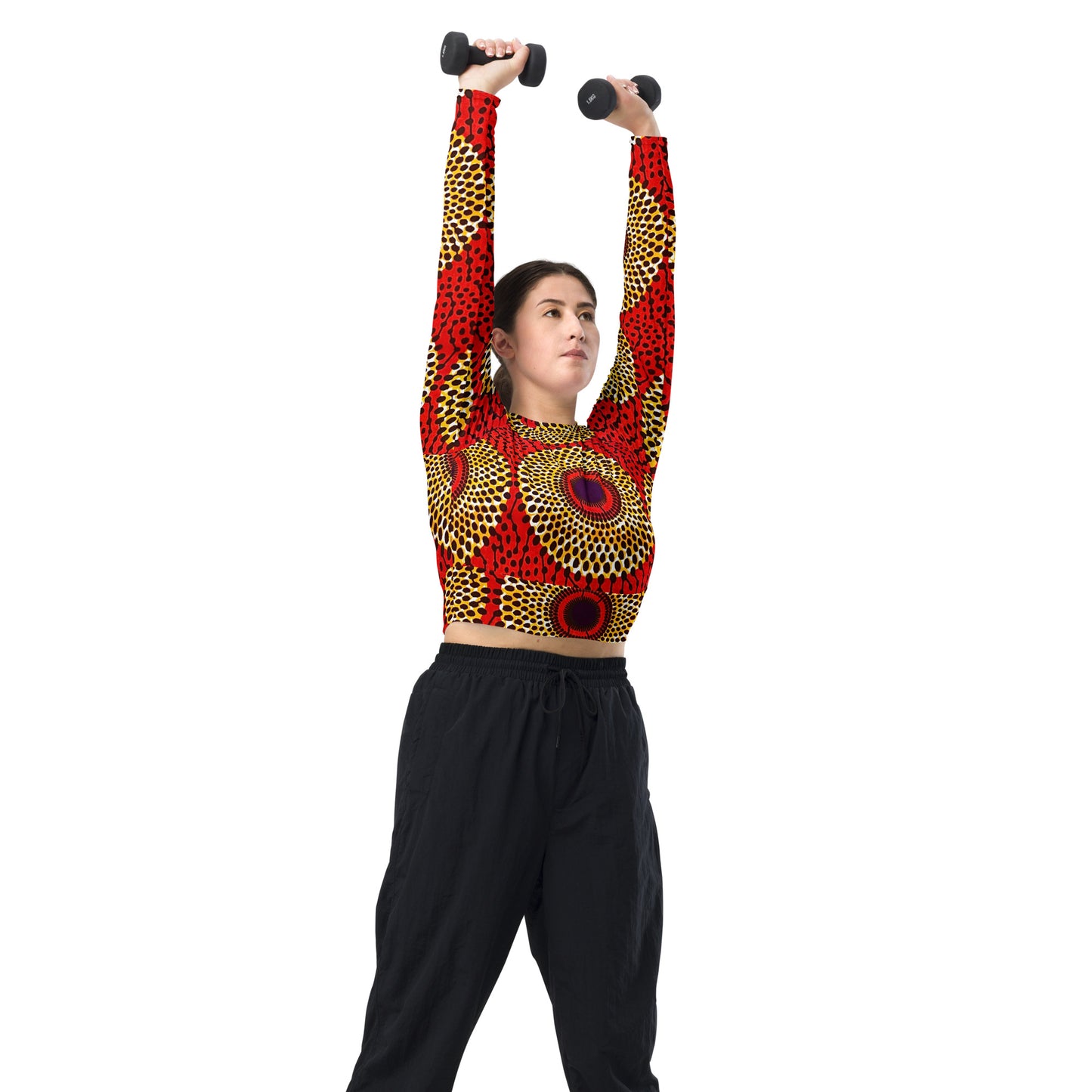 Rekiana Sunburst Ankara Print Recycled Long Sleeve Crop Top - Stretch