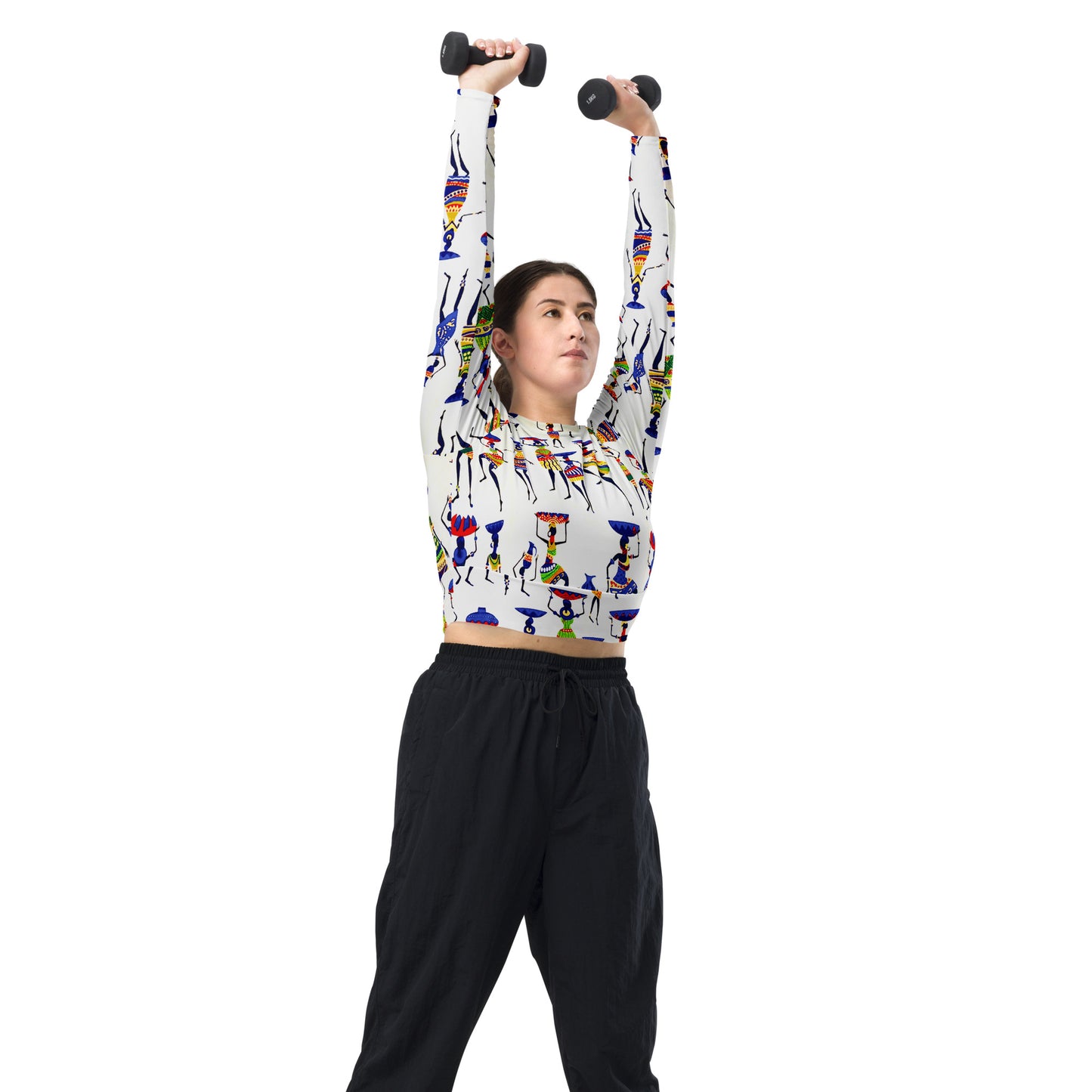 Yeye Artisan Print Women’s Recycled Long Sleeve Crop Top - High Performance