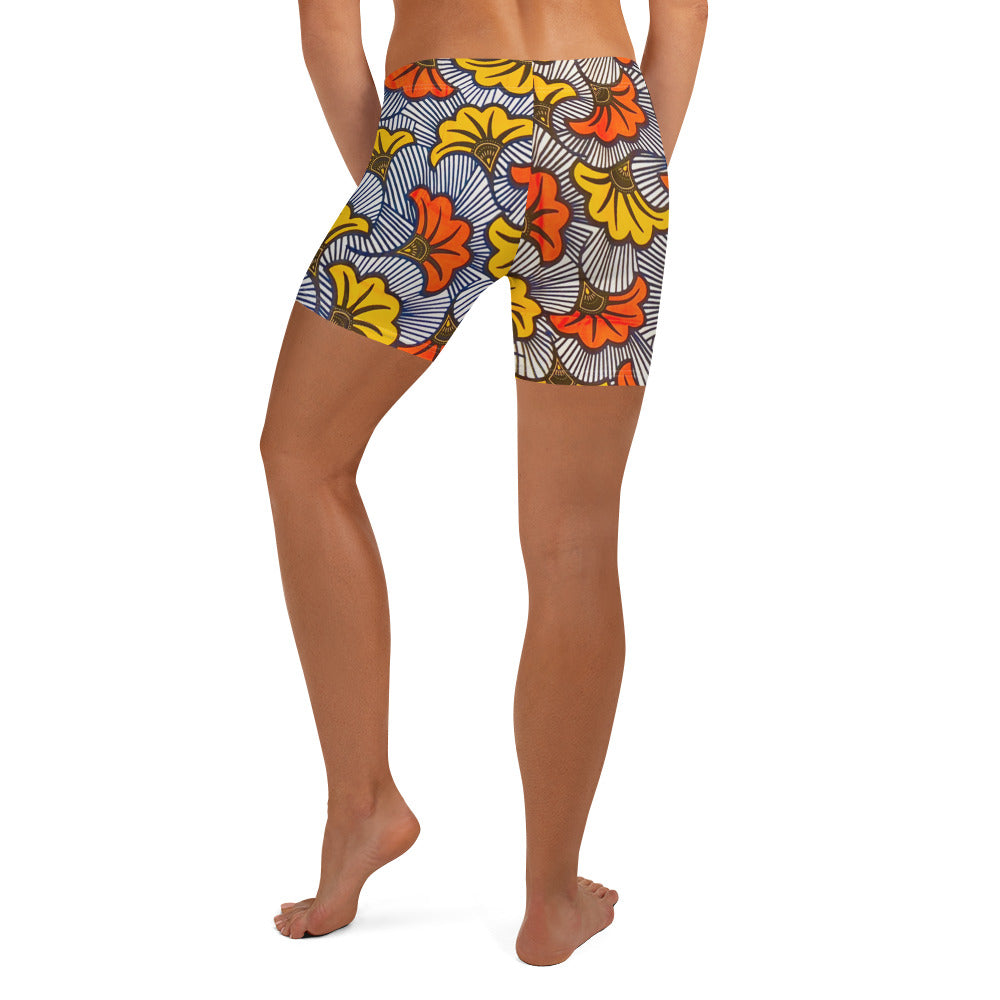 Back  view of Adun ankara floral print Yoga athleisure Shorts