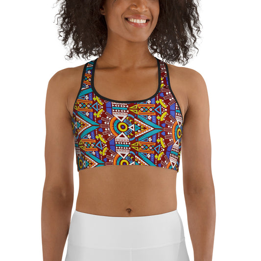Odyssey Aztec Print Racerback Sports Bra - Moisture-Wicking Performance
