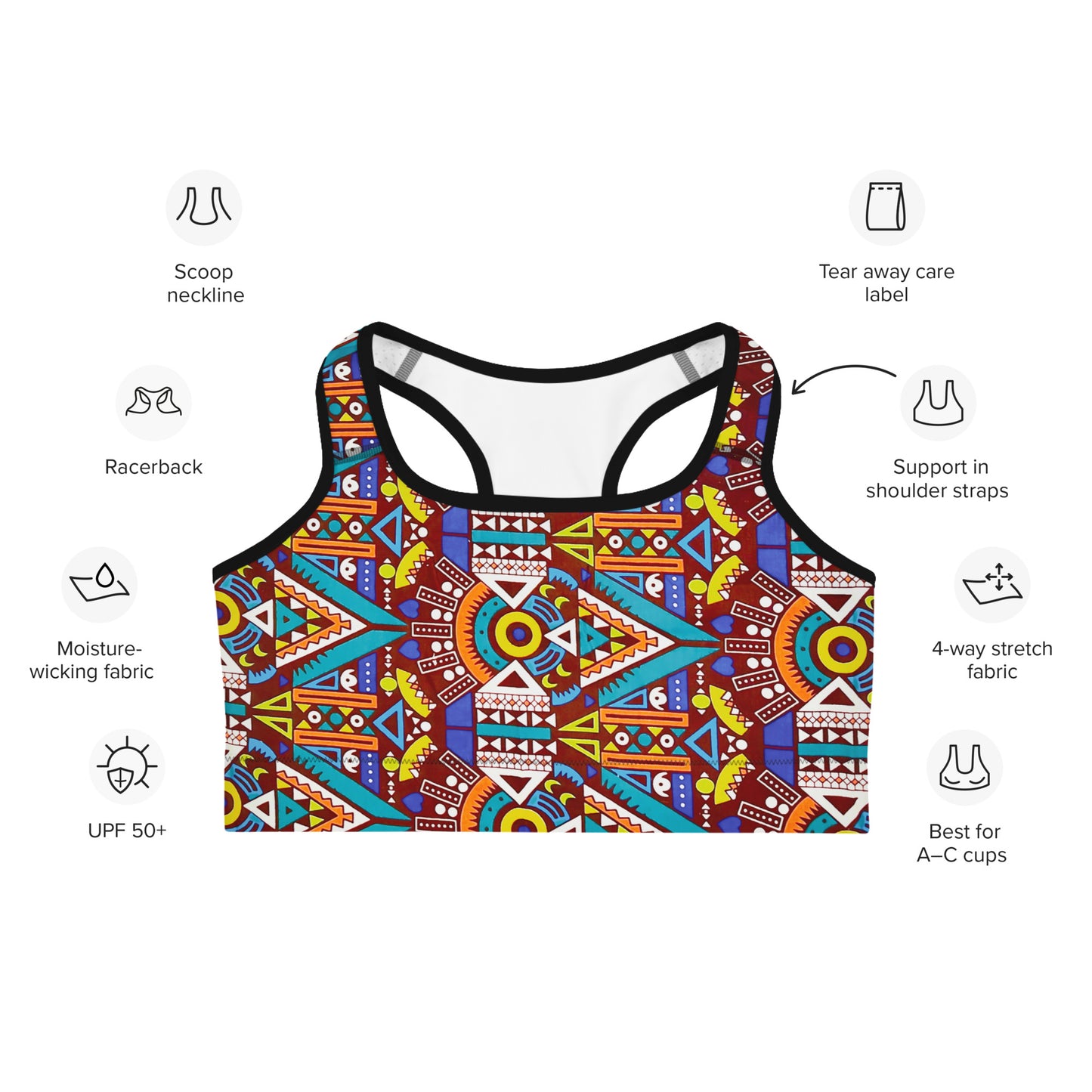 Odyssey Aztec Print Racerback Sports Bra - Moisture-Wicking Performance