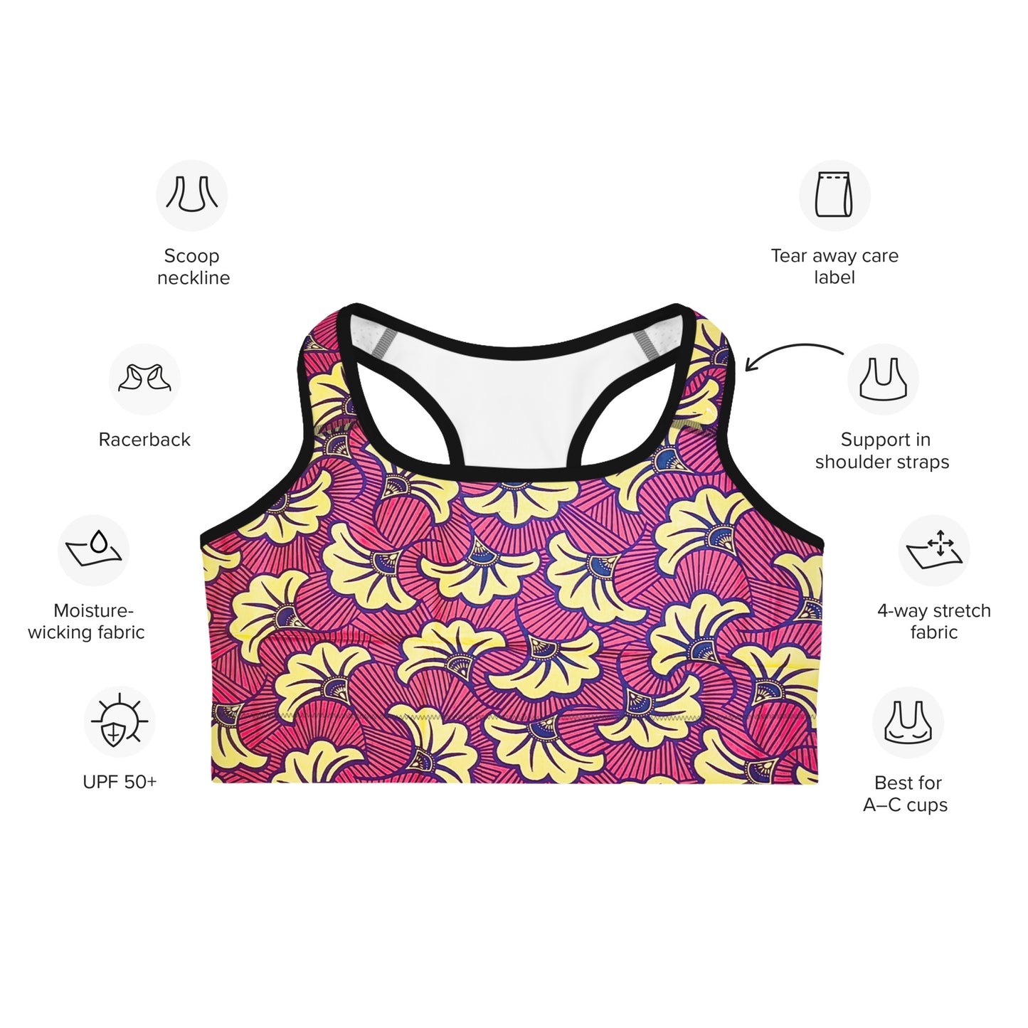 Fleur Bloom Racerback Sports Bra - Moisture-Wicking Performance Stretch