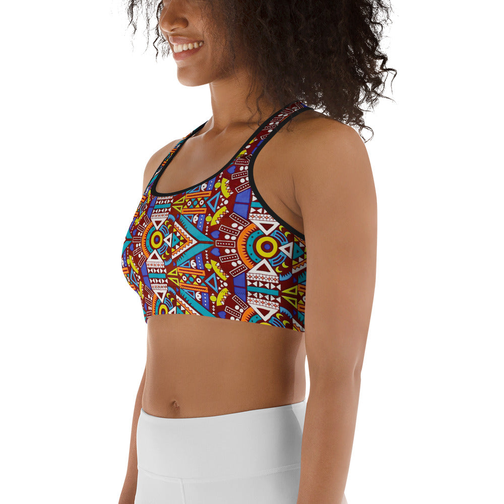 Odyssey Aztec Print Racerback Sports Bra - Moisture-Wicking Performance