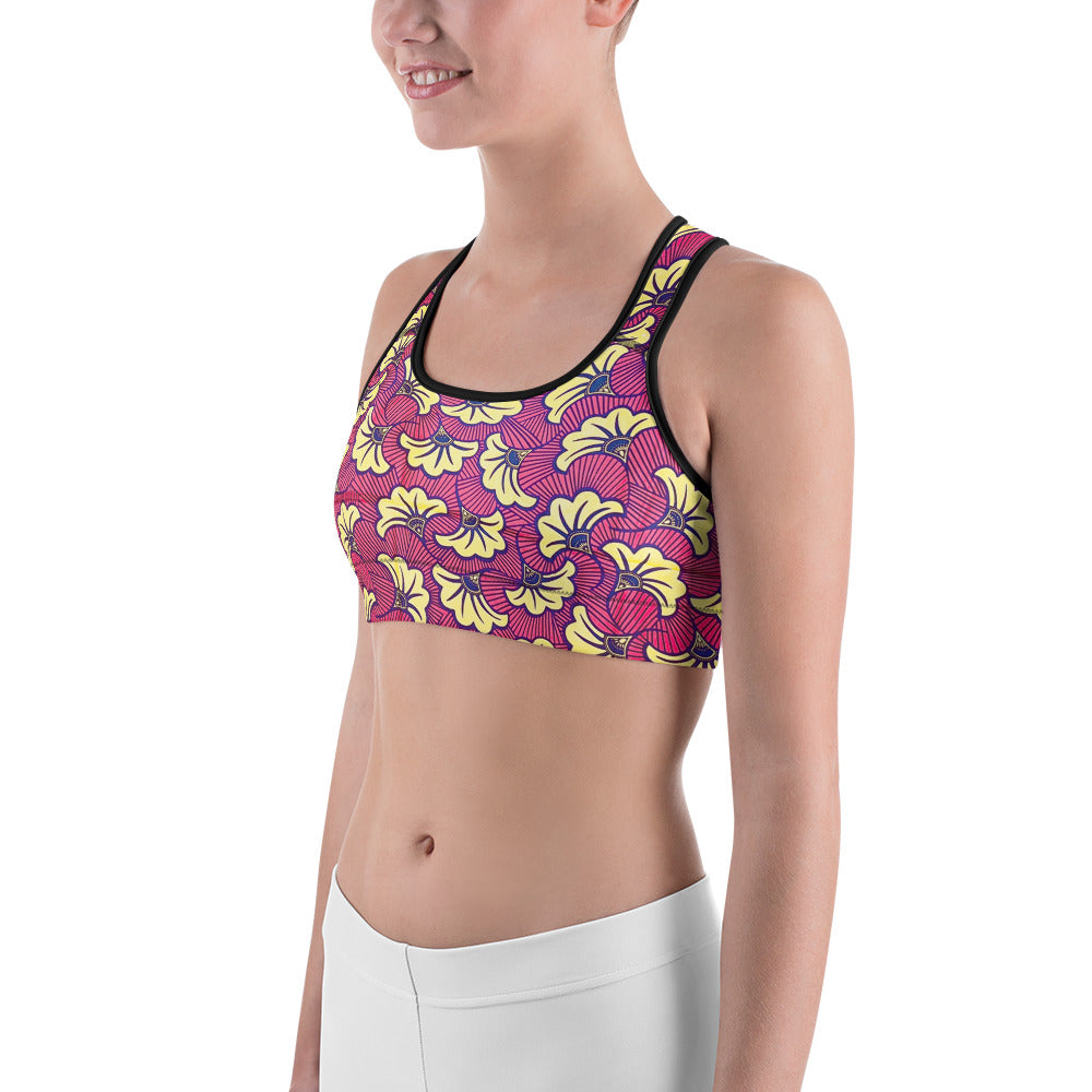 Fleur Bloom Racerback Sports Bra - Moisture-Wicking Performance Stretch