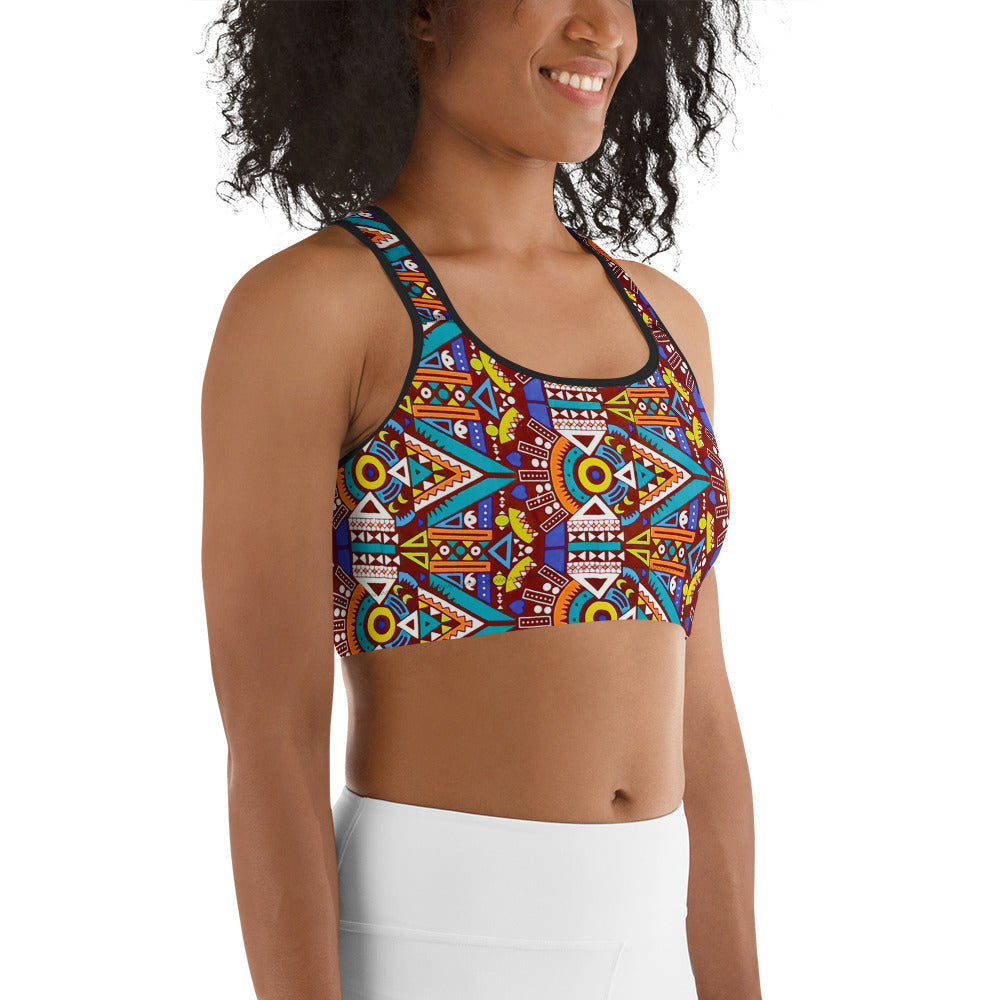Odyssey Aztec Print Racerback Sports Bra - Moisture-Wicking Performance
