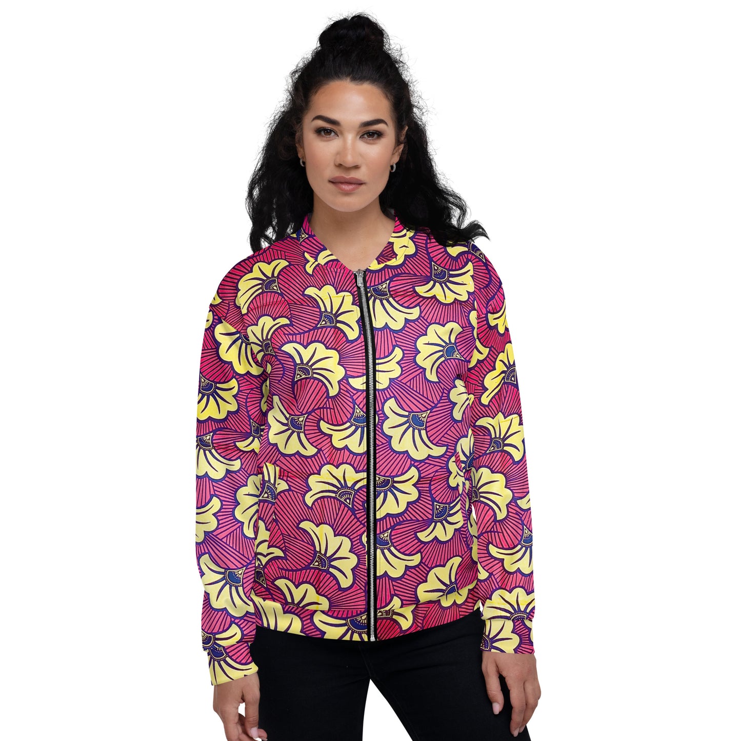 African Print Fleur Unisex Bomber Jacket — All-Over Floral Ankara Outerwear