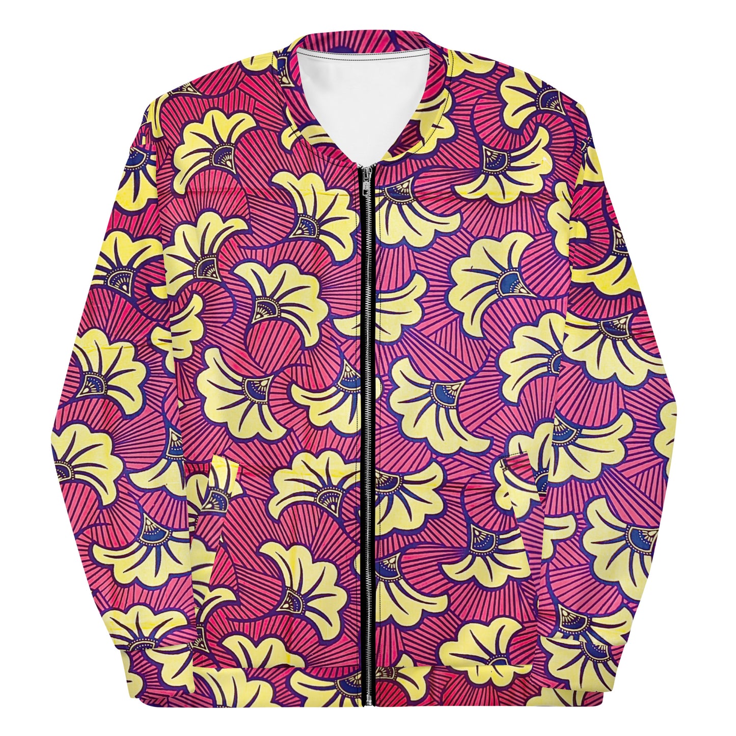 African Print Fleur Unisex Bomber Jacket — All-Over Floral Ankara Outerwear
