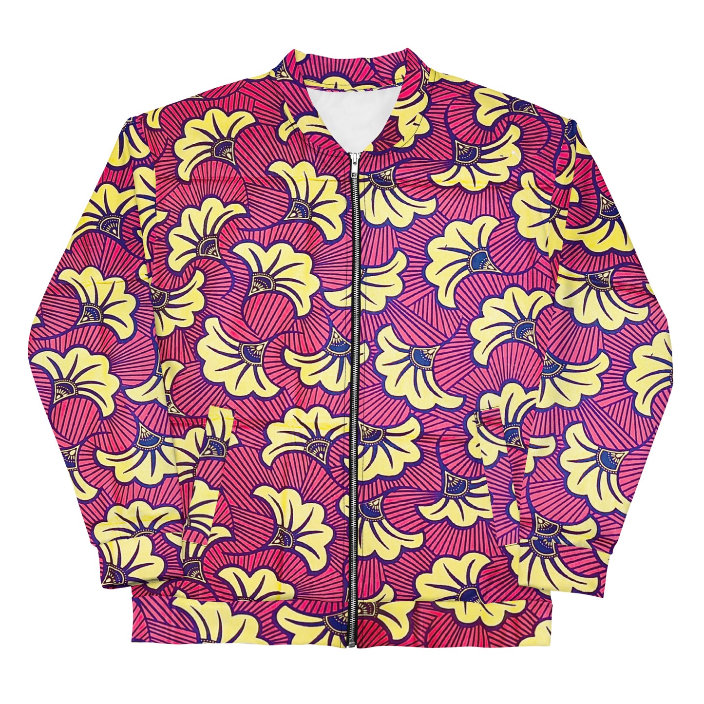 African Print Fleur Unisex Bomber Jacket — All-Over Floral Ankara Outerwear