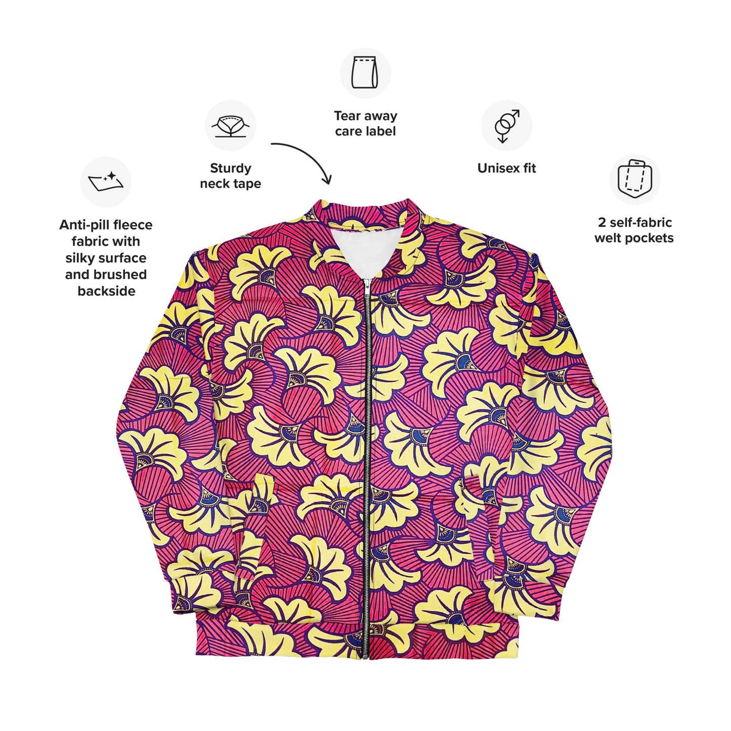 African Print Fleur Unisex Bomber Jacket — All-Over Floral Ankara Outerwear