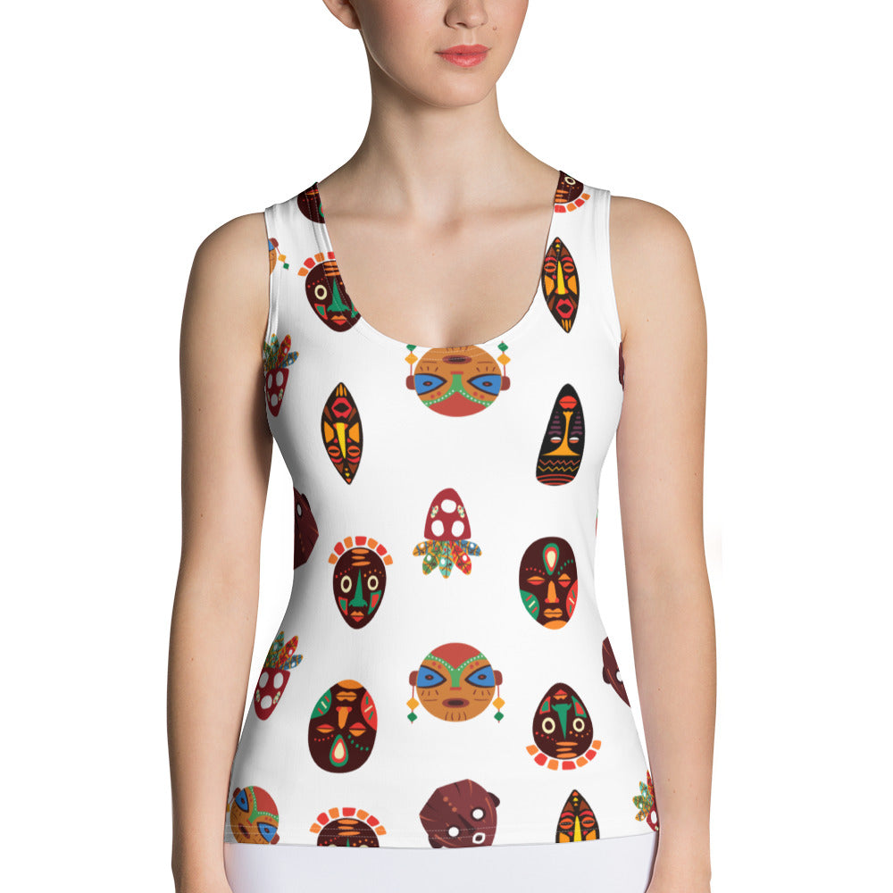 Chi Mask Motif Women's Tank Top - Microfiber High-Performance Stretch