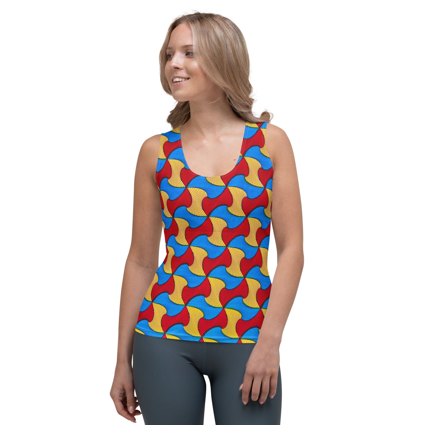 Santi Wave Women’s Ankara Print Tank Top - Microfiber Stretch