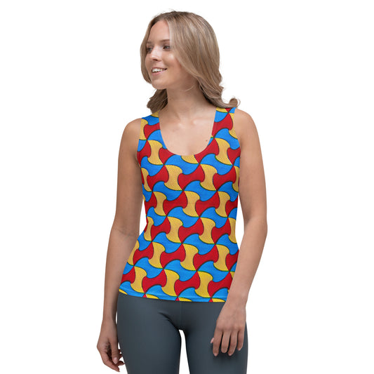Santi Wave Women’s Ankara Print Tank Top - Microfiber Stretch