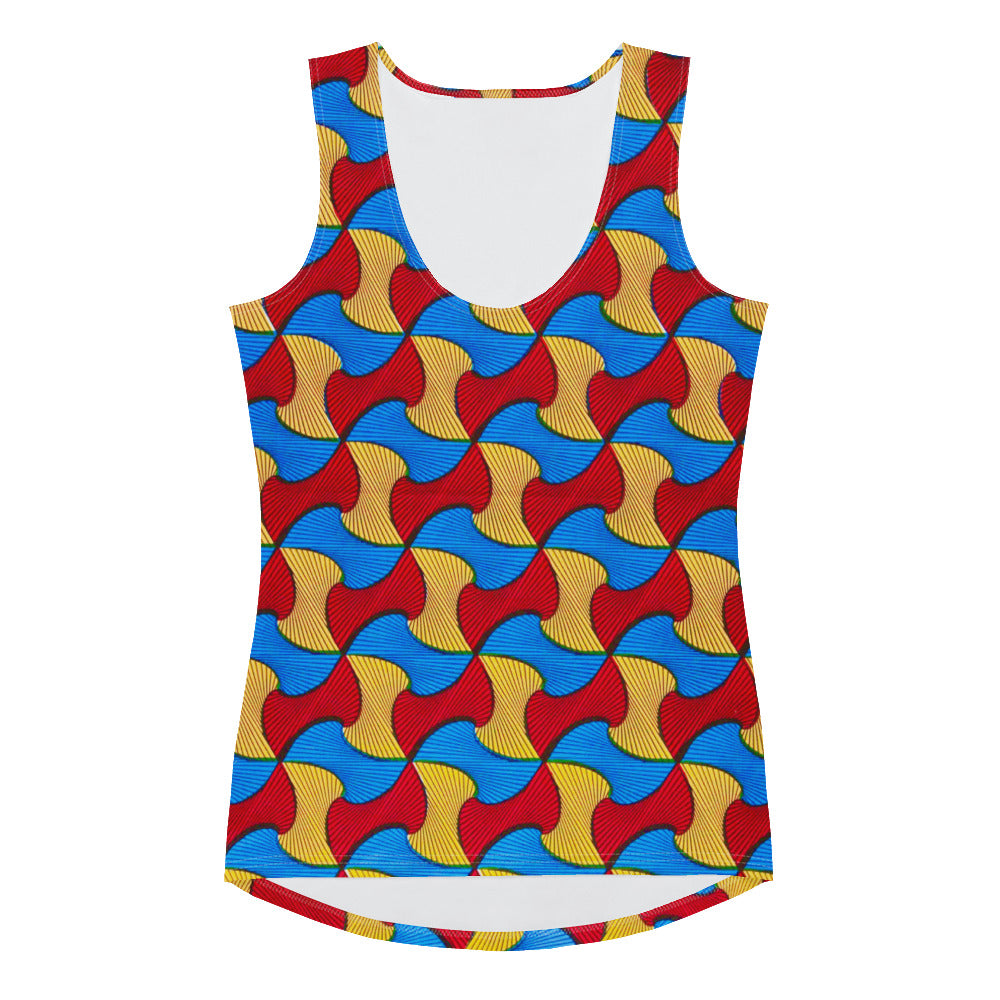 Santi Wave Women’s Ankara Print Tank Top - Microfiber Stretch
