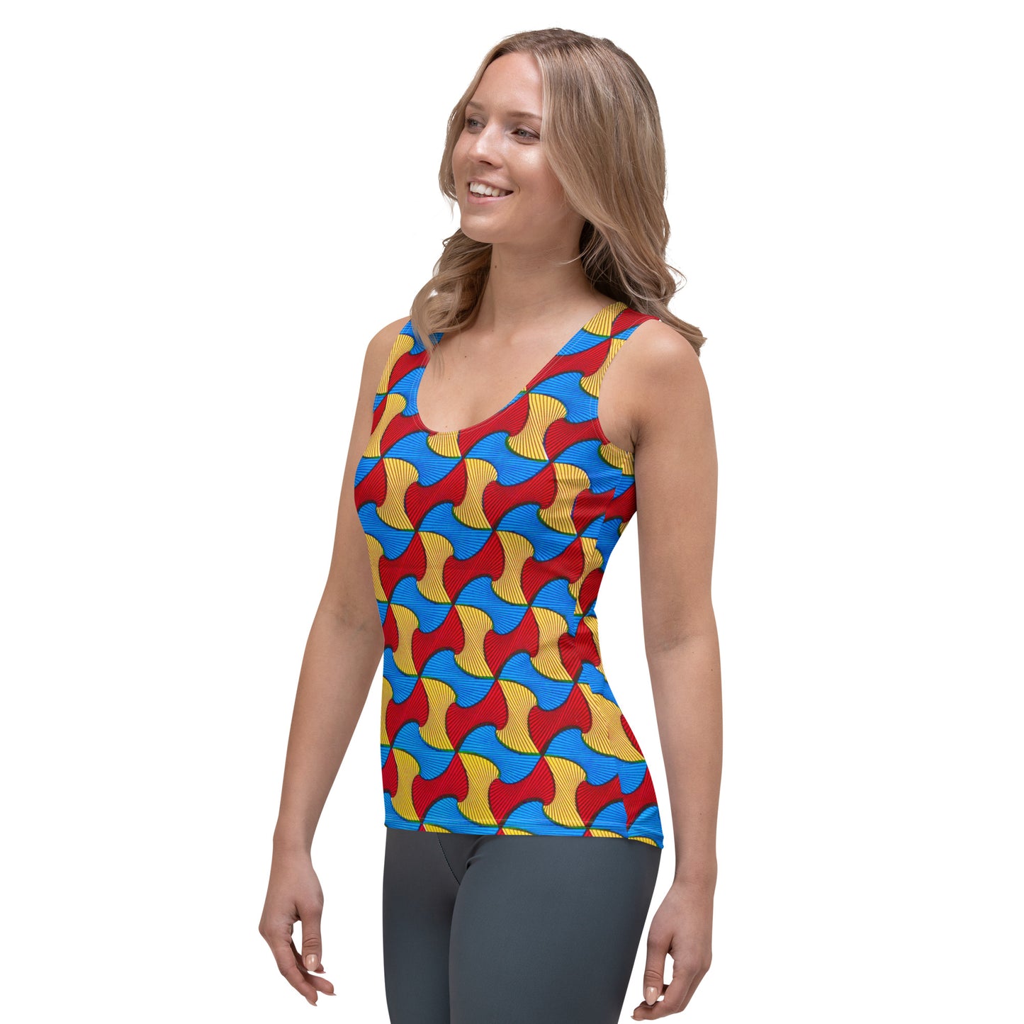 Santi Wave Women’s Ankara Print Tank Top - Microfiber Stretch