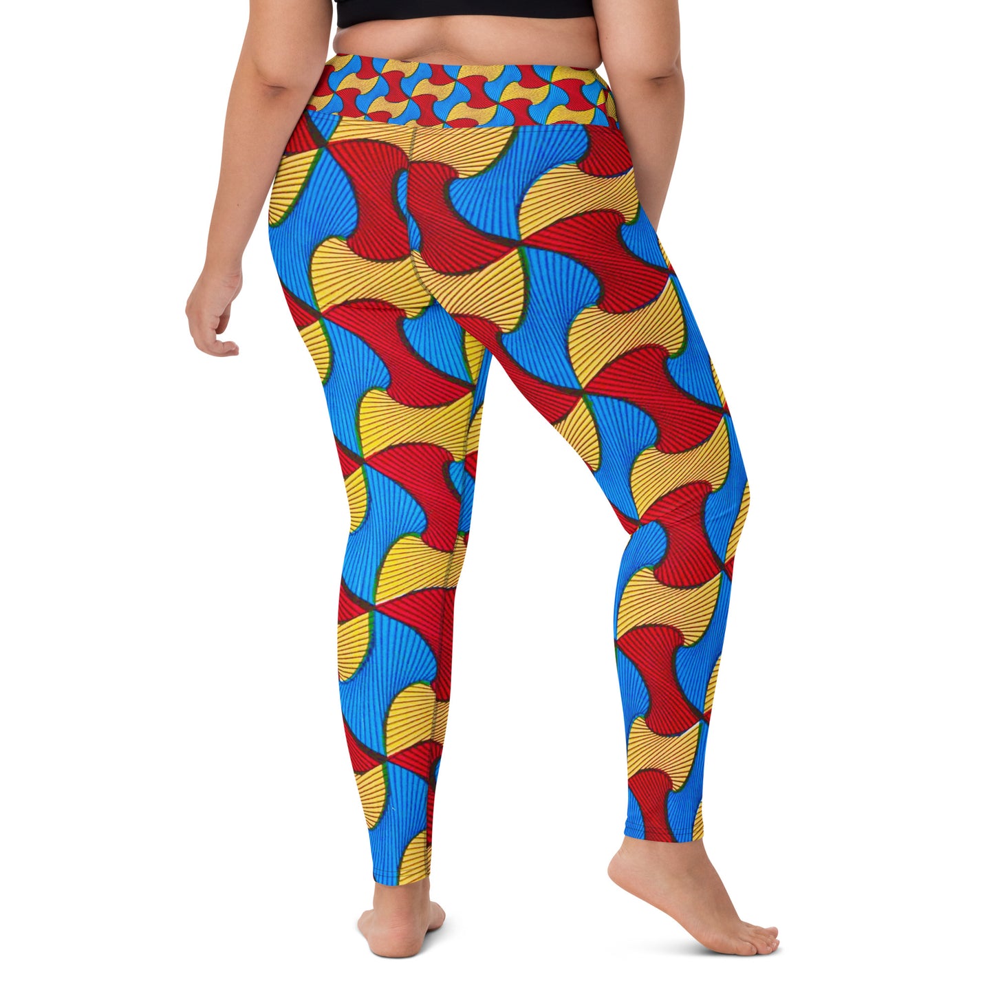 Back view of curvy woman wearing Santi Ankara Print Workout Yoga Leggings